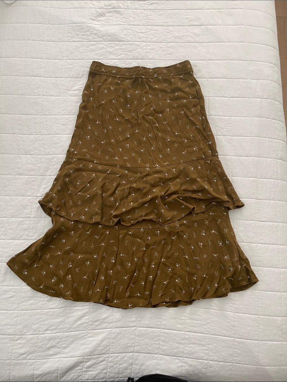 Madewell Brown Tiered Maxi Skirt with Tiny Floral Print